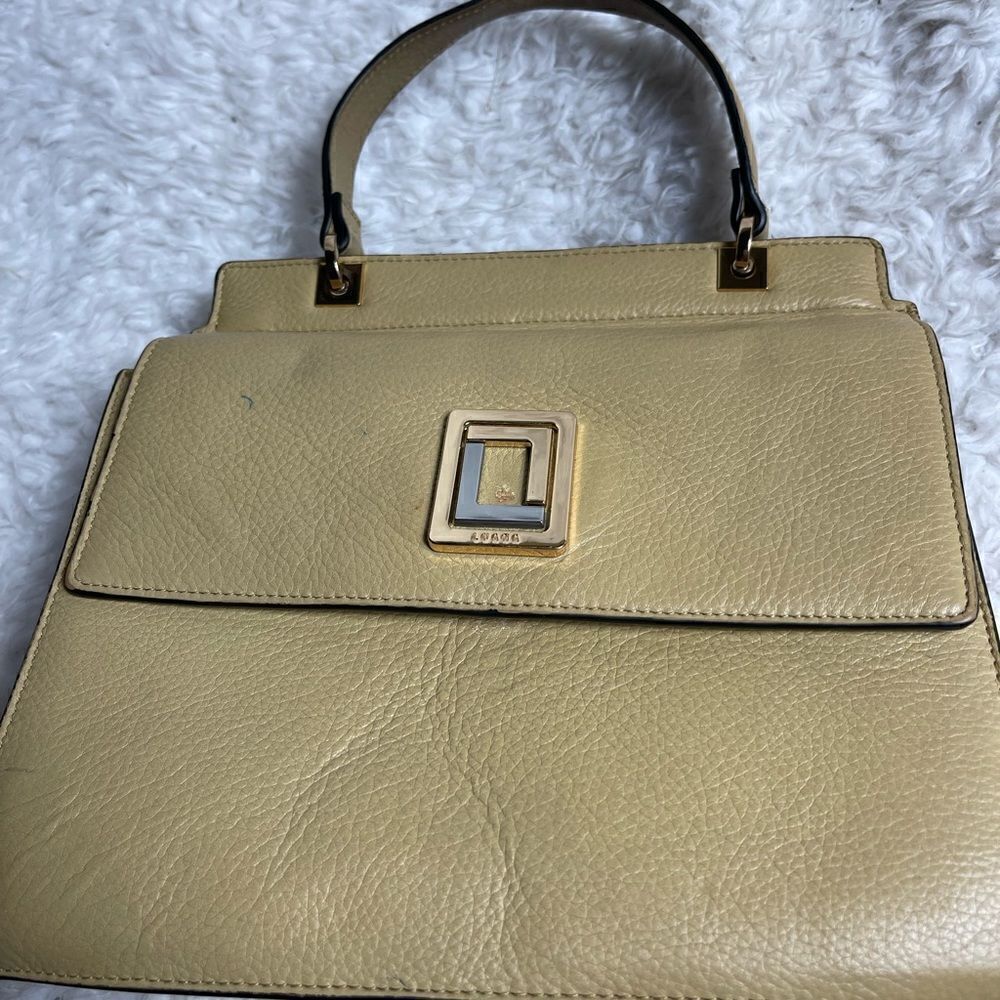LUANA Italy  khaki leather Satchel gold & silver tone logo . - Picture 3 of 13